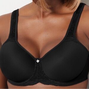 Breezies Women's Bra Sz 38D Natural Curves Full Coverage Contour Black A451455